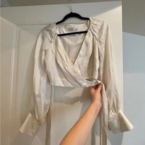 ZIMMERMANN 100% Silk Wrap Blouse Size 1 Cream White ($425 MSRP)